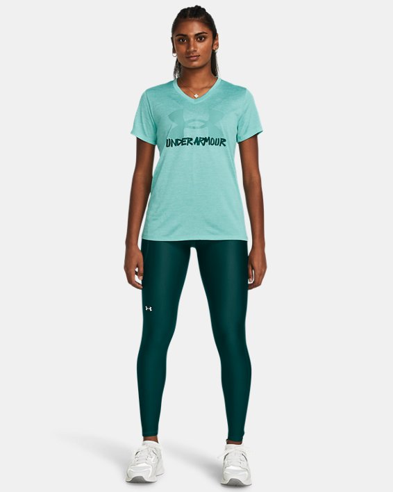 Women's HeatGear® No-Slip Waistband Full-Length Leggings, Blue, pdpMainDesktop image number 2